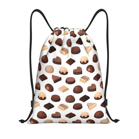 Drawstring Backpack - Chocolate Pattern No.9059 Splash Proof Small Drawstring Gym Bag for Women Men, Cinch Sports String Bag Backpack for Travel Swimming Beach
