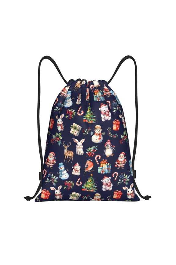 Drawstring Backpack - Christmas Critters Delight Splash Proof Small Drawstring Gym Bag for Women Men, Cinch Sports String Bag Backpack for Travel Swimming Beach