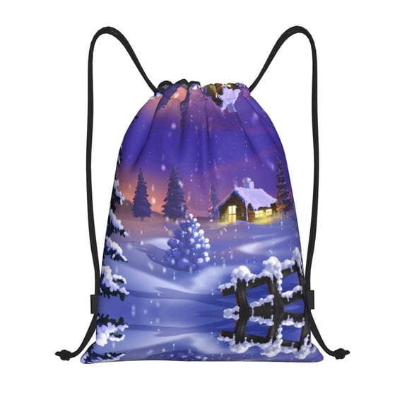 Drawstring Backpack - Christmas Igloo Splash Proof Small Drawstring Gym Bag for Women Men, Cinch Sports String Bag Backpack for Travel Swimming Beach