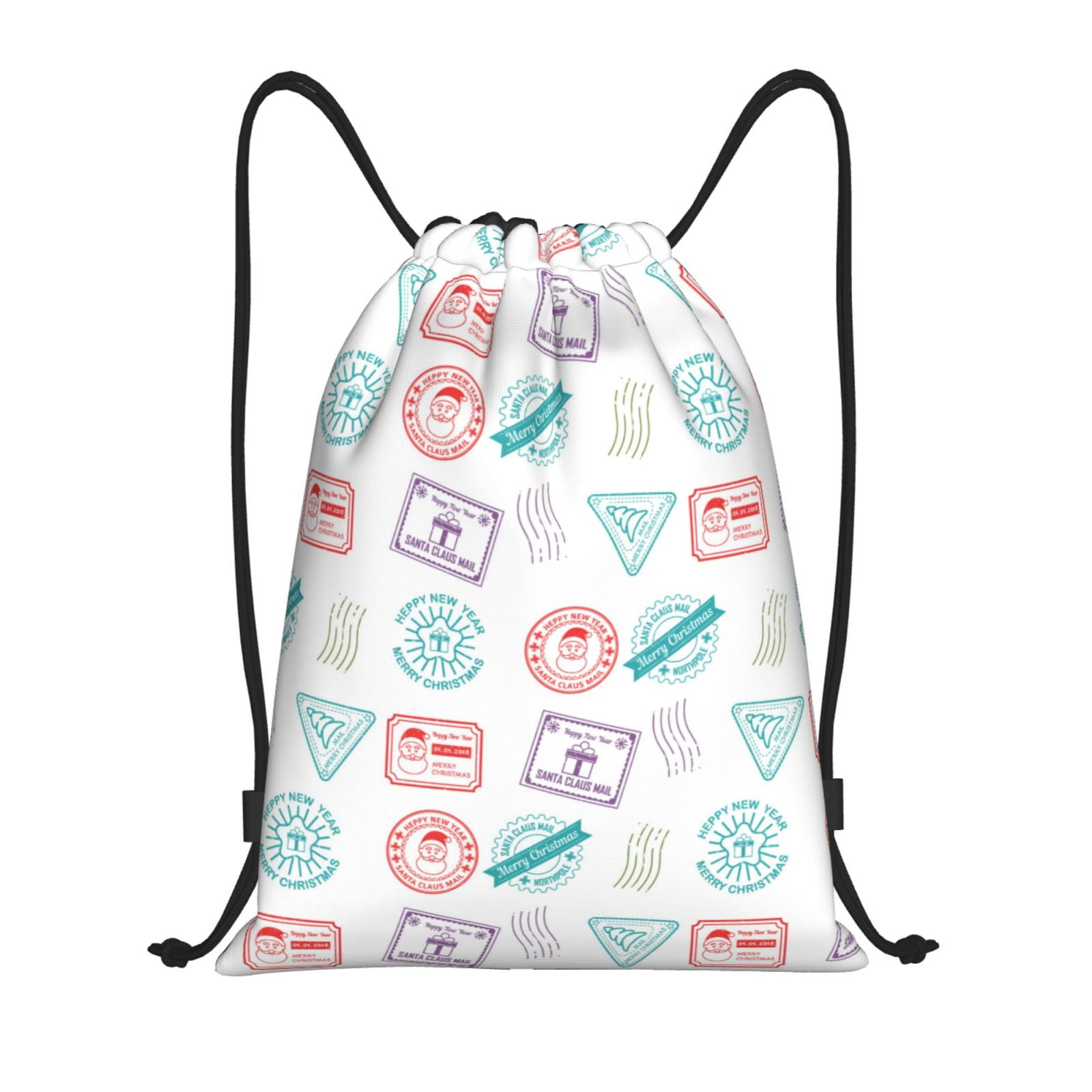 Drawstring Backpack, Christmas Postmark Pattern Light Waterproof Sports