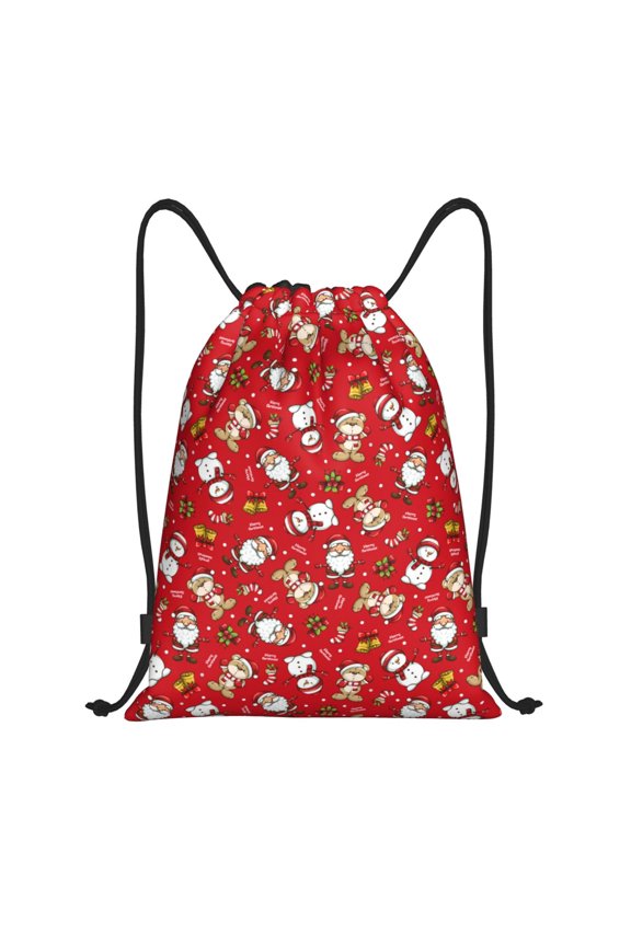 Drawstring Backpack - Christmas Santa Cartoon Snowman A Splash Proof Small Drawstring Gym Bag for Women Men, Cinch Sports String Bag Backpack for Travel Swimming Beach