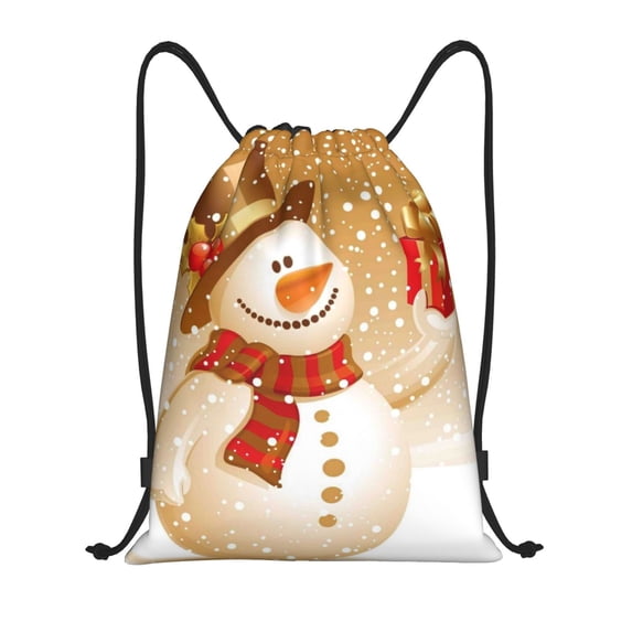 Drawstring Backpack - Christmas Snowman Gift Splash Proof Small Drawstring Gym Bag for Women Men, Cinch Sports String Bag Backpack for Travel Swimming Beach