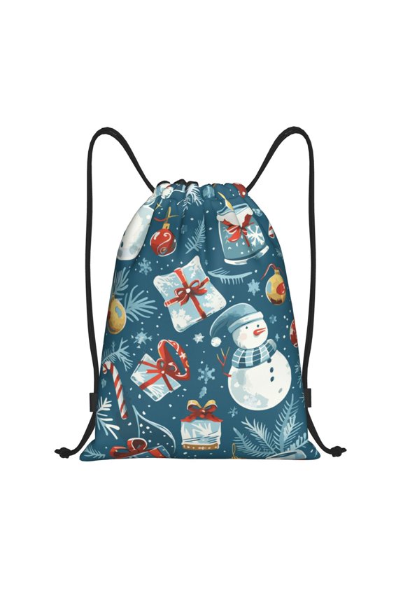 Drawstring Backpack - Christmas Snowman Gift Splash Proof Small Drawstring Gym Bag for Women Men, Cinch Sports String Bag Backpack for Travel Swimming Beach