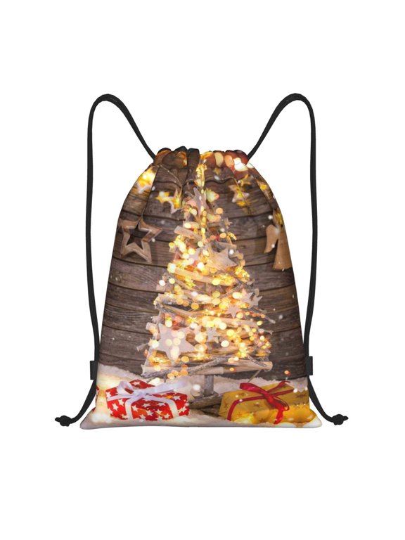 Drawstring Backpack - Christmas Tree 01 Splash Proof Small Drawstring Gym Bag for Women Men, Cinch Sports String Bag Backpack for Travel Swimming Beach