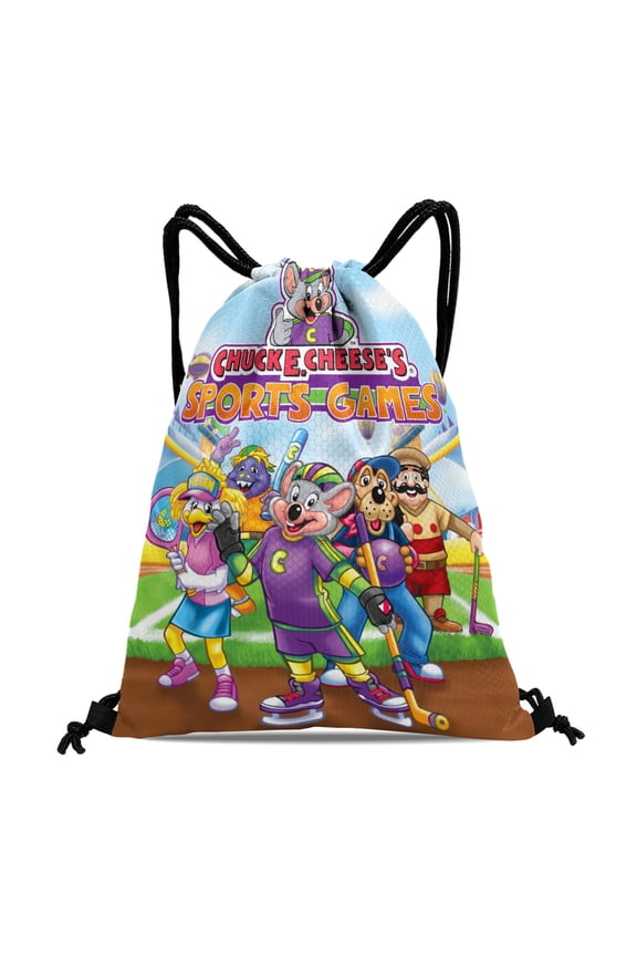 Drawstring Backpack for Chuck E Cheese Sackpack Adults Women Men Party Favor Bags Sports for Swimming Gym Travel Hiking Camping Tote Bag 11.8 × 15.7 in