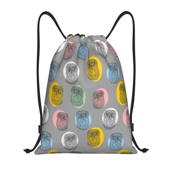 Drawstring Backpack - Circular Patterned Owl Splash Proof Small Drawstring Gym Bag for Women Men, Cinch Sports String Bag Backpack for Travel Swimming Beach