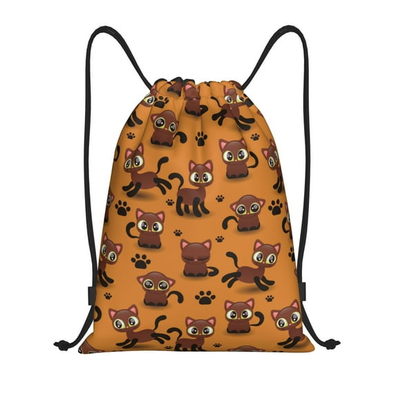 Drawstring Backpack - Classic Brown Cute Cat Splash Proof Small Drawstring Gym Bag for Women Men, Cinch Sports String Bag Backpack for Travel Swimming Beach