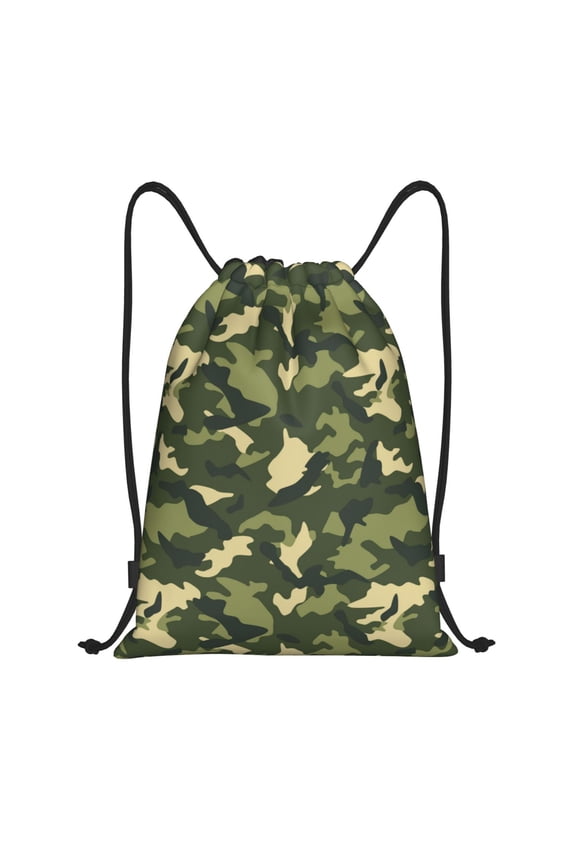 Drawstring Backpack - Classic Camouflage Green Splash Proof Small Drawstring Gym Bag for Women Men, Cinch Sports String Bag Backpack for Travel Swimming Beach