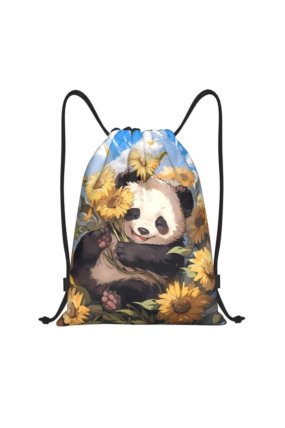 Drawstring Backpack - Clear Sky cute Sunflower Panda Splash Proof Small Drawstring Gym Bag for Women Men, Cinch Sports String Bag Backpack for Travel Swimming Beach