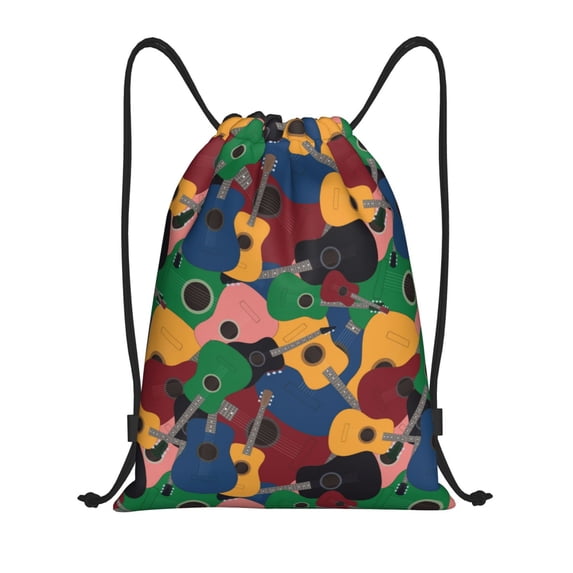 Drawstring Backpack - Colored Guitars Splash Proof Small Drawstring Gym Bag for Women Men, Cinch Sports String Bag Backpack for Travel Swimming Beach