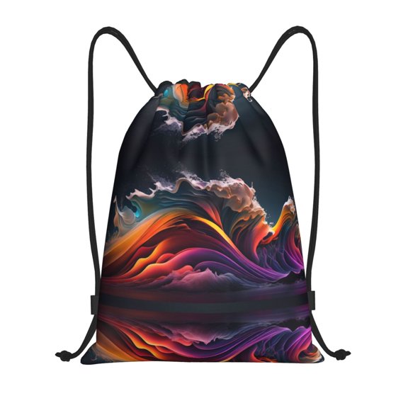 Drawstring Backpack - Colorful Abstract Wave Motion Splash Proof Small Drawstring Gym Bag for Women Men, Cinch Sports String Bag Backpack for Travel Swimming Beach