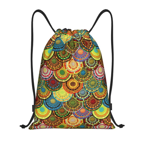Drawstring Backpack - Colorful Circle Splash Proof Small Drawstring Gym Bag for Women Men, Cinch Sports String Bag Backpack for Travel Swimming Beach