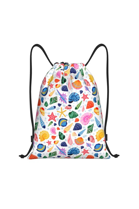 Drawstring Backpack - Colorful Conch Print Splash Proof Small Drawstring Gym Bag for Women Men, Cinch Sports String Bag Backpack for Travel Swimming Beach