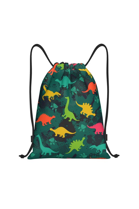 Drawstring Backpack - Colorful Dinosaurs Splash Proof Small Drawstring Gym Bag for Women Men, Cinch Sports String Bag Backpack for Travel Swimming Beach
