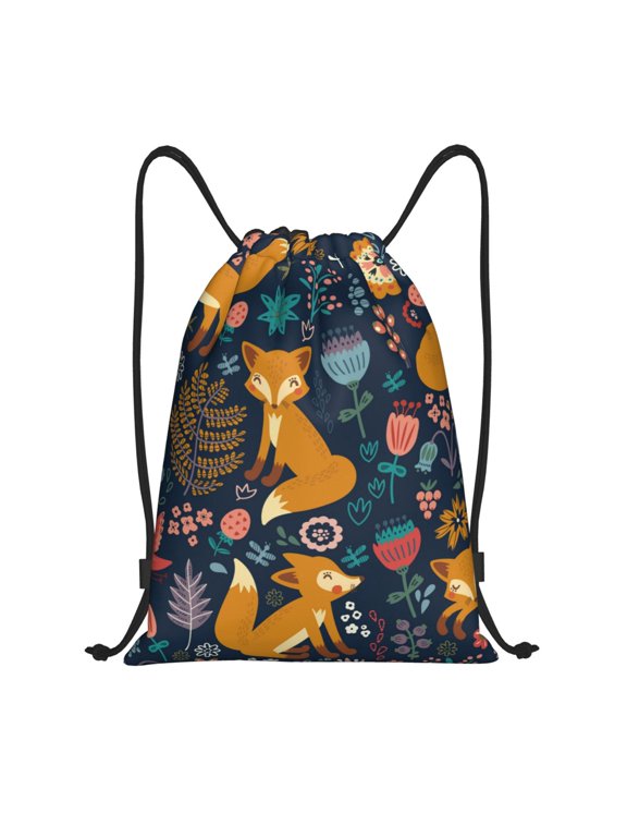 Drawstring Backpack - Colorful Fox Splash Proof Small Drawstring Gym Bag for Women Men, Cinch Sports String Bag Backpack for Travel Swimming Beach