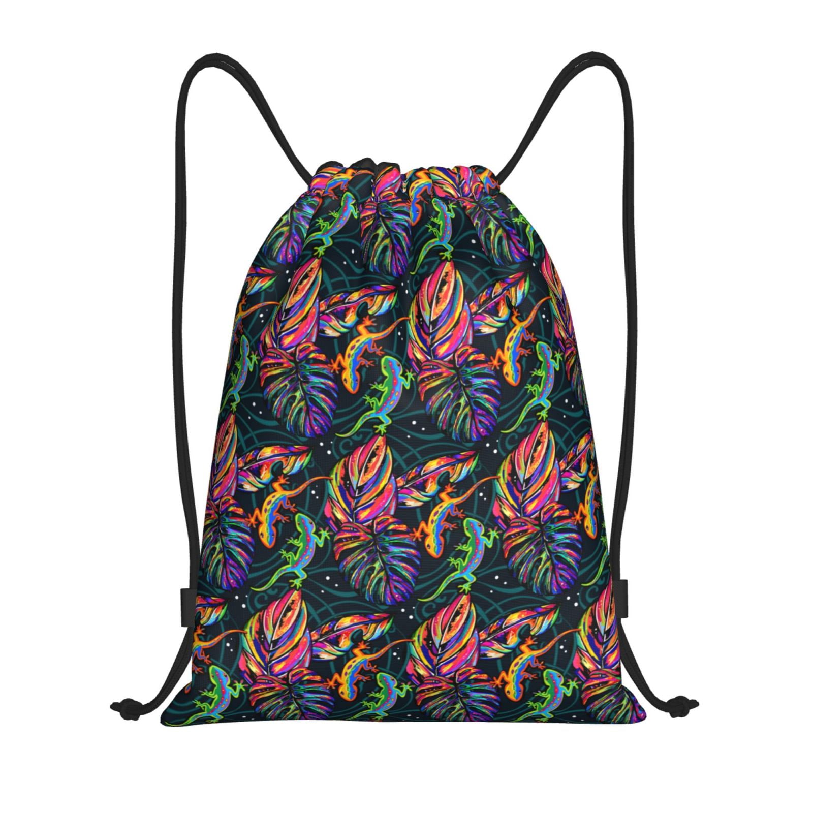 Drawstring Backpack, Colorful Gecko Cute Lizard Light Waterproof Sports ...