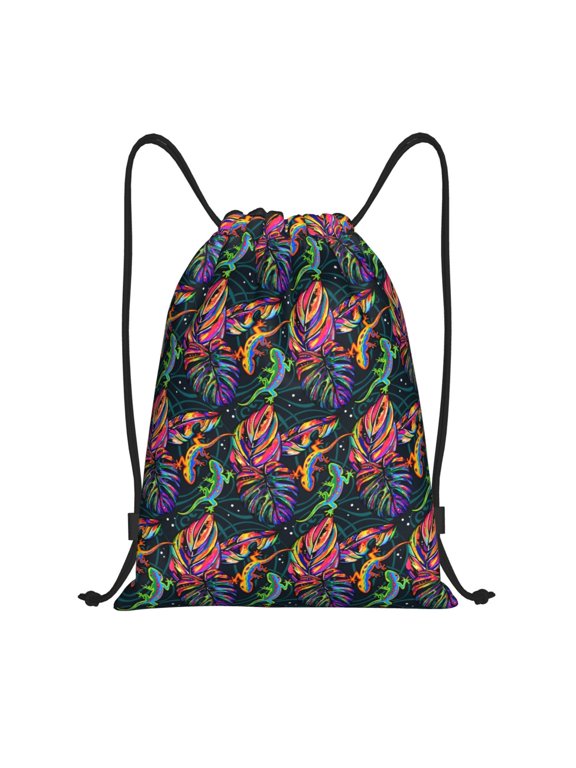 Drawstring Backpack - Colorful Gecko Cute Lizard Splash Proof Small Drawstring Gym Bag for Women Men, Cinch Sports String Bag Backpack for Travel Swimming Beach