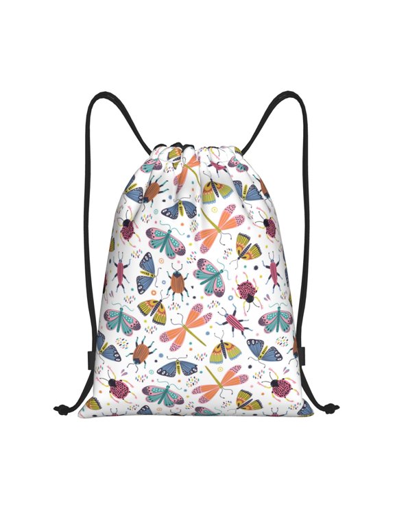 Drawstring Backpack - Colorful Insects Splash Proof Small Drawstring Gym Bag for Women Men, Cinch Sports String Bag Backpack for Travel Swimming Beach