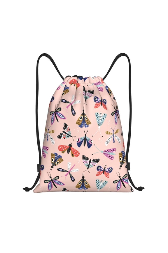 Drawstring Backpack - Colorful Moth Splash Proof Small Drawstring Gym Bag for Women Men, Cinch Sports String Bag Backpack for Travel Swimming Beach