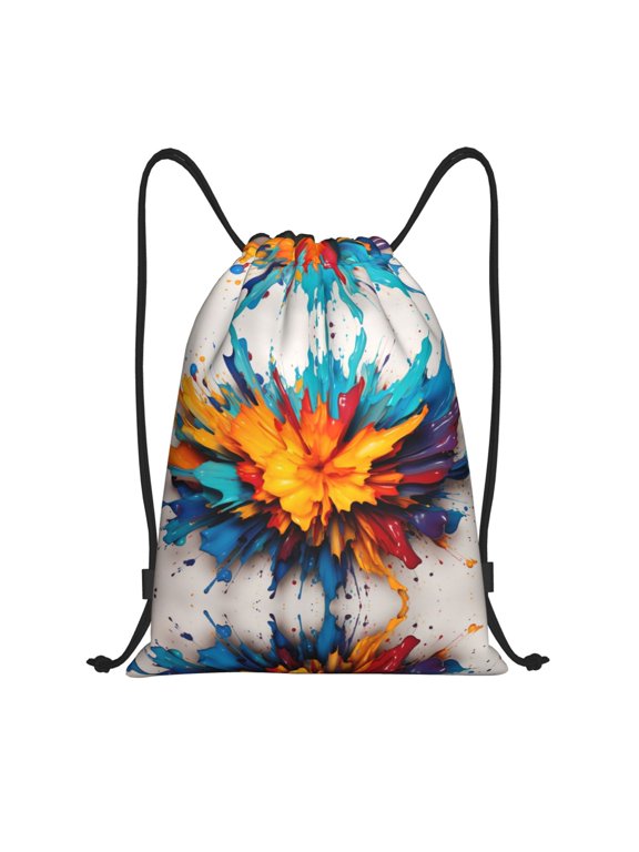 Drawstring Backpack - Colorful Paint Print Splash Proof Small Drawstring Gym Bag for Women Men, Cinch Sports String Bag Backpack for Travel Swimming Beach