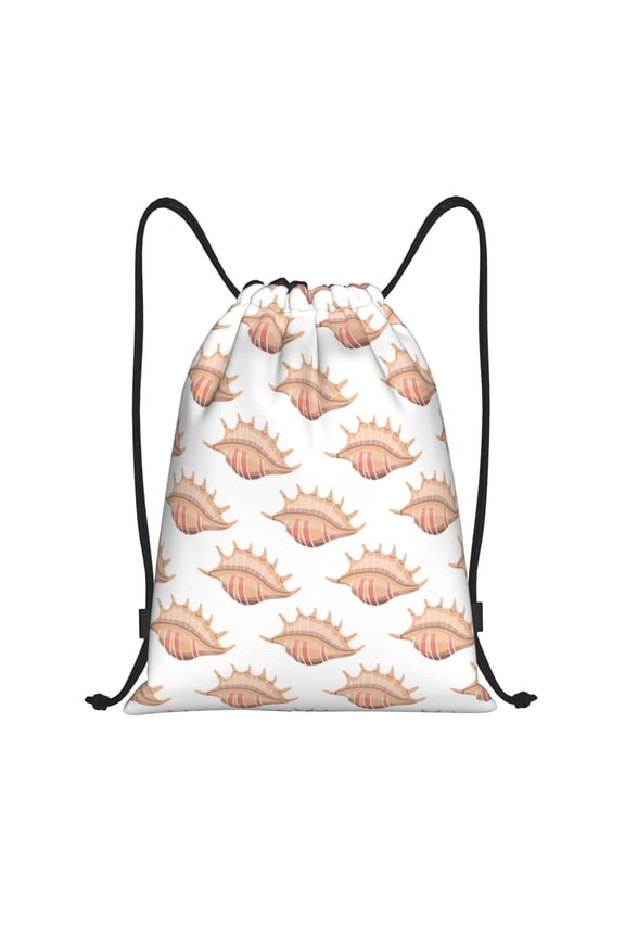 Drawstring Backpack - Conch Print White Splash Proof Small Drawstring Gym Bag for Women Men, Cinch Sports String Bag Backpack for Travel Swimming Beach