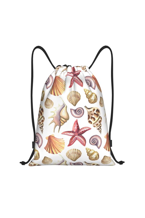 Drawstring Backpack - Conch Shell No.J921 Splash Proof Small Drawstring Gym Bag for Women Men, Cinch Sports String Bag Backpack for Travel Swimming Beach