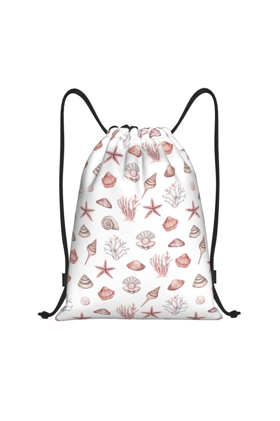 Drawstring Backpack - Conch Shell No.J933 Splash Proof Small Drawstring Gym Bag for Women Men, Cinch Sports String Bag Backpack for Travel Swimming Beach