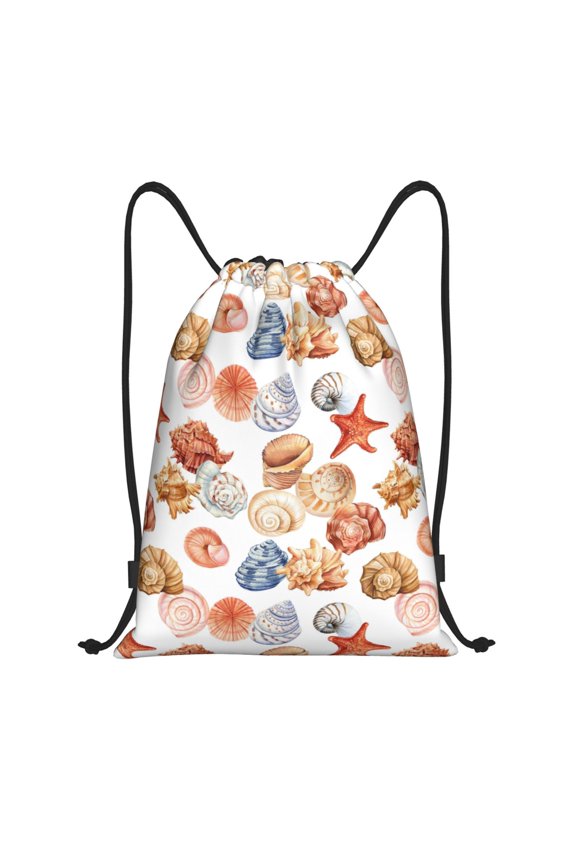Drawstring Backpack - Conch Shell No.J935 Splash Proof Small Drawstring Gym Bag for Women Men, Cinch Sports String Bag Backpack for Travel Swimming Beach