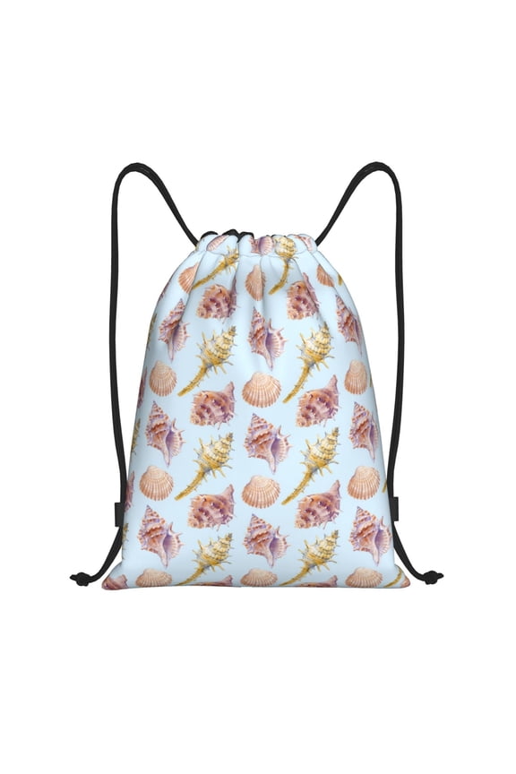 Drawstring Backpack - Conch Shell No.J97 Splash Proof Small Drawstring Gym Bag for Women Men, Cinch Sports String Bag Backpack for Travel Swimming Beach