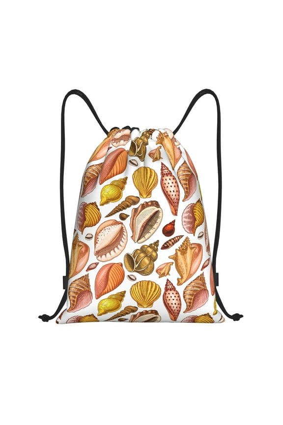 Drawstring Backpack - Conch Shells Print No.9021 Splash Proof Small Drawstring Gym Bag for Women Men, Cinch Sports String Bag Backpack for Travel Swimming Beach