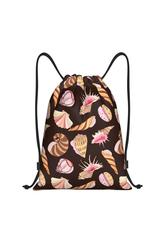 Drawstring Backpack - Conch Shells Print No.9030 Splash Proof Small Drawstring Gym Bag for Women Men, Cinch Sports String Bag Backpack for Travel Swimming Beach