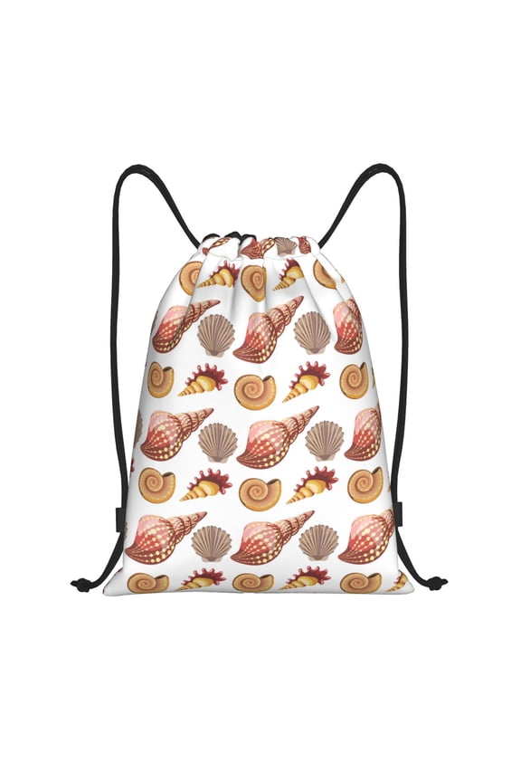Drawstring Backpack - Conch Shells Print No.9043 Splash Proof Small Drawstring Gym Bag for Women Men, Cinch Sports String Bag Backpack for Travel Swimming Beach