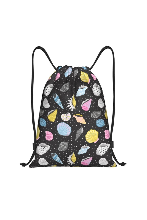 Drawstring Backpack - Conch Shells Print No.9047 Splash Proof Small Drawstring Gym Bag for Women Men, Cinch Sports String Bag Backpack for Travel Swimming Beach