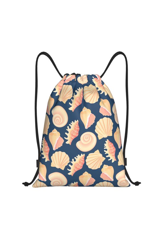 Drawstring Backpack - Conch Shells Print No.9051 Splash Proof Small Drawstring Gym Bag for Women Men, Cinch Sports String Bag Backpack for Travel Swimming Beach