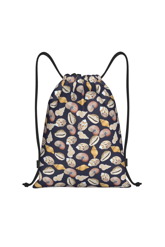 Drawstring Backpack - Conch Shells Print No.906 Splash Proof Small Drawstring Gym Bag for Women Men, Cinch Sports String Bag Backpack for Travel Swimming Beach