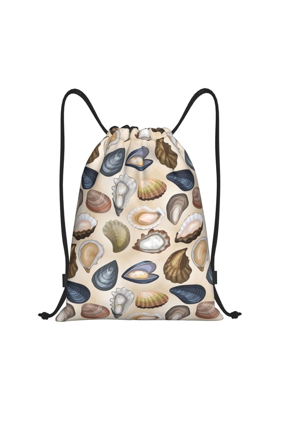 Drawstring Backpack - Conch Shells Print No.9069 Splash Proof Small Drawstring Gym Bag for Women Men, Cinch Sports String Bag Backpack for Travel Swimming Beach