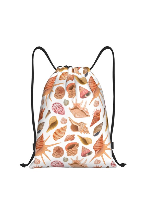 Drawstring Backpack - Conch Shells Print No.9070 Splash Proof Small Drawstring Gym Bag for Women Men, Cinch Sports String Bag Backpack for Travel Swimming Beach