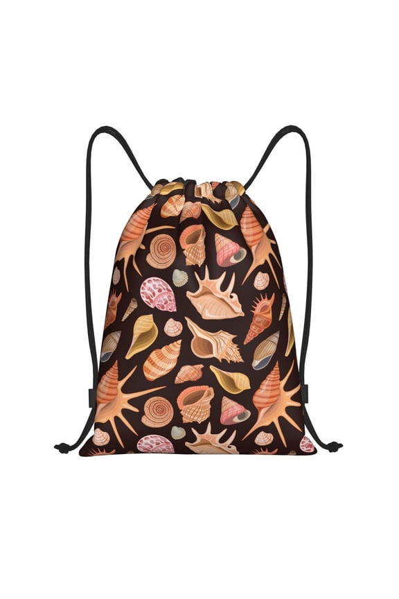 Drawstring Backpack - Conch Shells Print No.9071 Splash Proof Small Drawstring Gym Bag for Women Men, Cinch Sports String Bag Backpack for Travel Swimming Beach