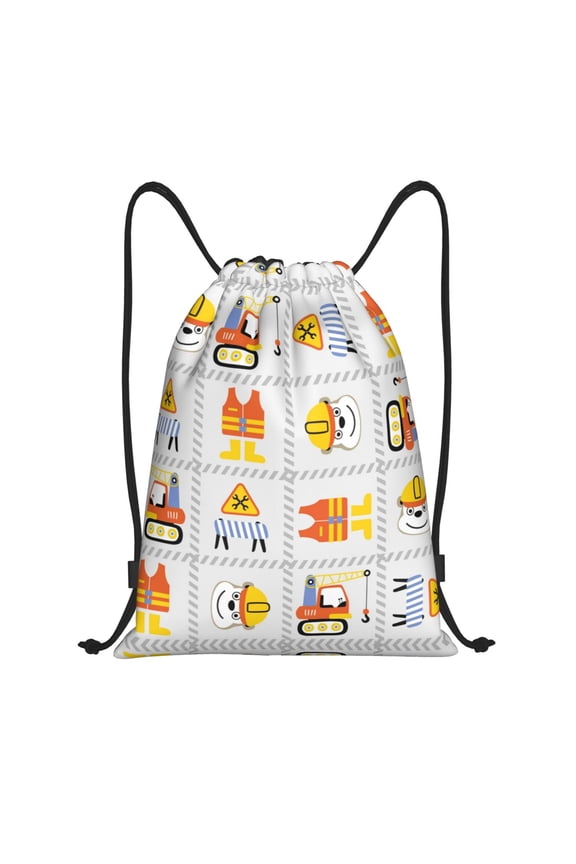 Drawstring Backpack - Construction Equipments Worker Splash Proof Small Drawstring Gym Bag for Women Men, Cinch Sports String Bag Backpack for Travel Swimming Beach