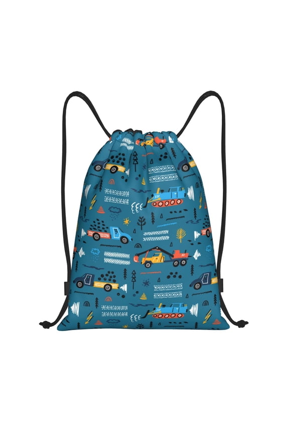 Drawstring Backpack - Construction Trucks Splash Proof Small Drawstring Gym Bag for Women Men, Cinch Sports String Bag Backpack for Travel Swimming Beach