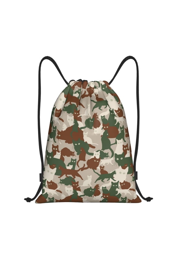 Drawstring Backpack - Cool Cats Camouflage Splash Proof Small Drawstring Gym Bag for Women Men, Cinch Sports String Bag Backpack for Travel Swimming Beach