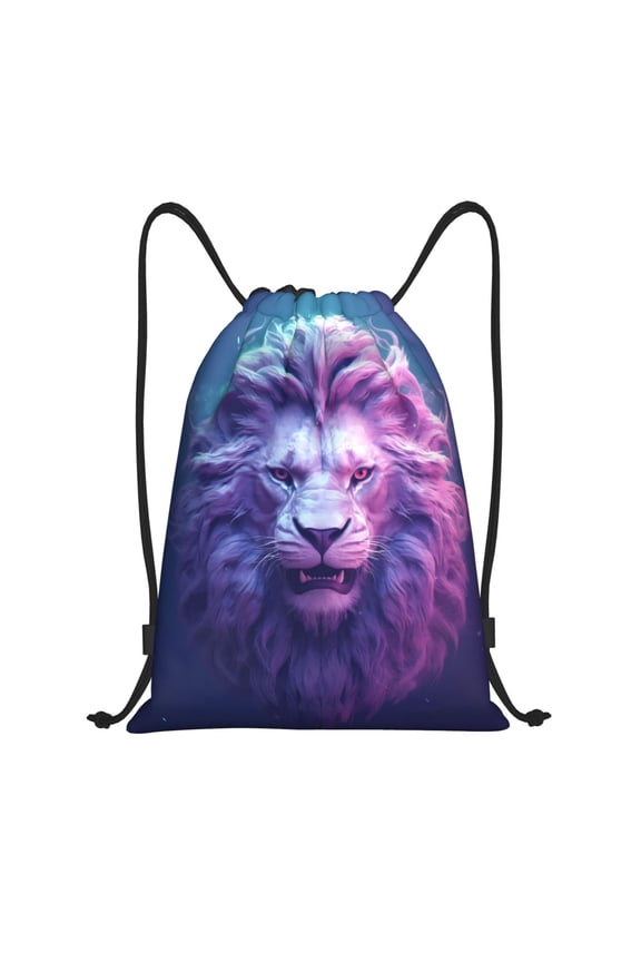 Drawstring Backpack - Cool Lion Head Splash Proof Small Drawstring Gym Bag for Women Men, Cinch Sports String Bag Backpack for Travel Swimming Beach