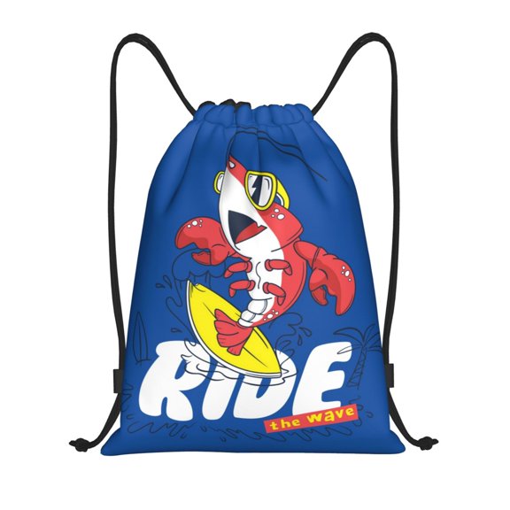 Drawstring Backpack - Cool Lobster Surfing Splash Proof Small Drawstring Gym Bag for Women Men, Cinch Sports String Bag Backpack for Travel Swimming Beach