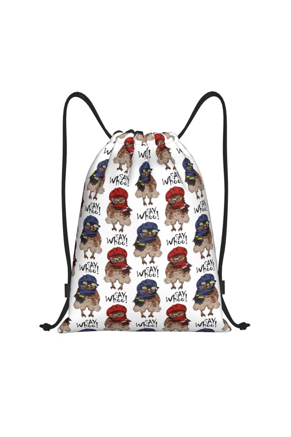 Drawstring Backpack - Cool Owl Prints Splash Proof Small Drawstring Gym Bag for Women Men, Cinch Sports String Bag Backpack for Travel Swimming Beach
