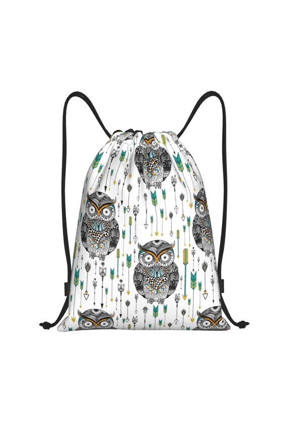 Drawstring Backpack - Cool Tribe Owls Splash Proof Small Drawstring Gym Bag for Women Men, Cinch Sports String Bag Backpack for Travel Swimming Beach