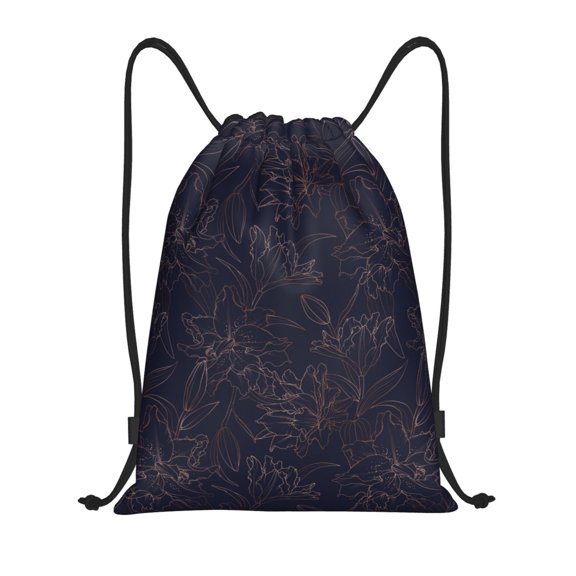 Drawstring Backpack - Copper-Gold Gloss Outline Flower1 Splash Proof Small Drawstring Gym Bag for Women Men, Cinch Sports String Bag Backpack for Travel Swimming Beach