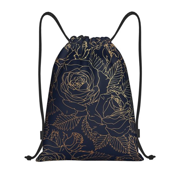 Drawstring Backpack - Copper-Gold Gloss Outline Rose Splash Proof Small Drawstring Gym Bag for Women Men, Cinch Sports String Bag Backpack for Travel Swimming Beach