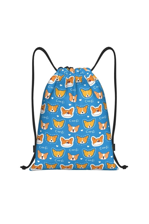 Drawstring Backpack - Corgi Dog Face Splash Proof Small Drawstring Gym Bag for Women Men, Cinch Sports String Bag Backpack for Travel Swimming Beach