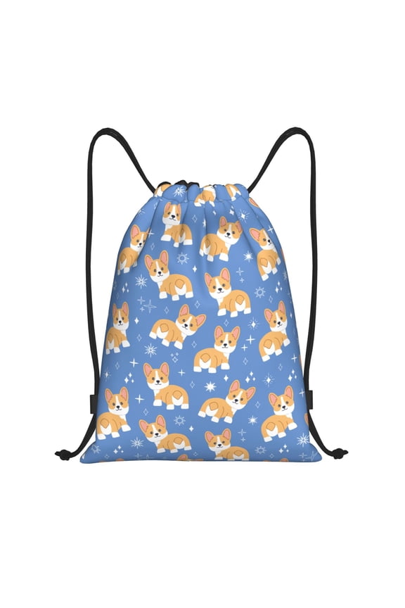 Drawstring Backpack - Corgi print Splash Proof Small Drawstring Gym Bag for Women Men, Cinch Sports String Bag Backpack for Travel Swimming Beach