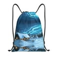 thumbnail image 1 of Drawstring Backpack - Cottage Snow Northern Lights Splash Proof Small Drawstring Gym Bag for Women Men, Cinch Sports String Bag Backpack for Travel Swimming Beach, 1 of 8